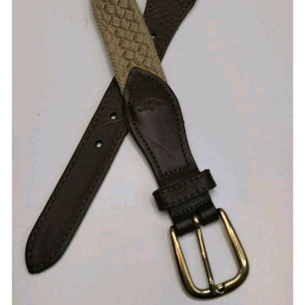 Dockers Leather‎ Braided Macreme Crochet Mens 40 Belt Beige Brown Preppy Classic